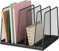 LEKETREE Desk File Organizer, 5-Section Upright File Sorter, Vertical File Folder Holder, Mesh Metal Wood Office Desktop Organization for Document, Magazine, Books and more (Black)