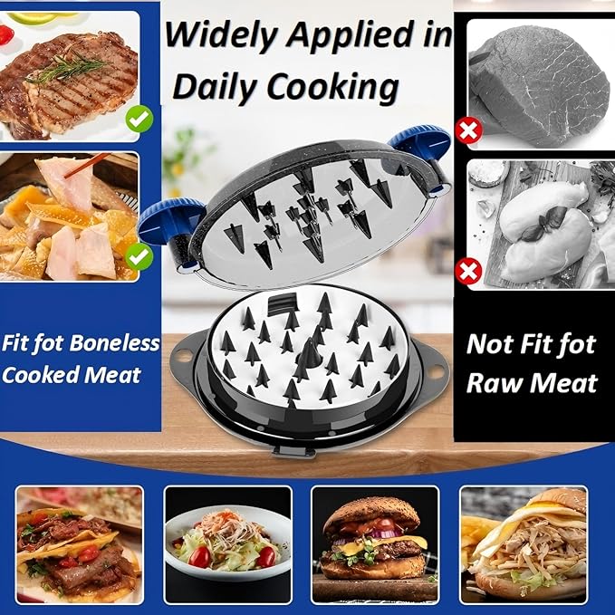 Chicken Shredder Tool Twist Pro - Large Meat Shredder for Chicken Breast, Pulled Pork, Beef with Upgraded Stainless Steel Spikes Wall Mounted Design BPA-Free Kitchen Essentials Gadgets (Blue/Black)