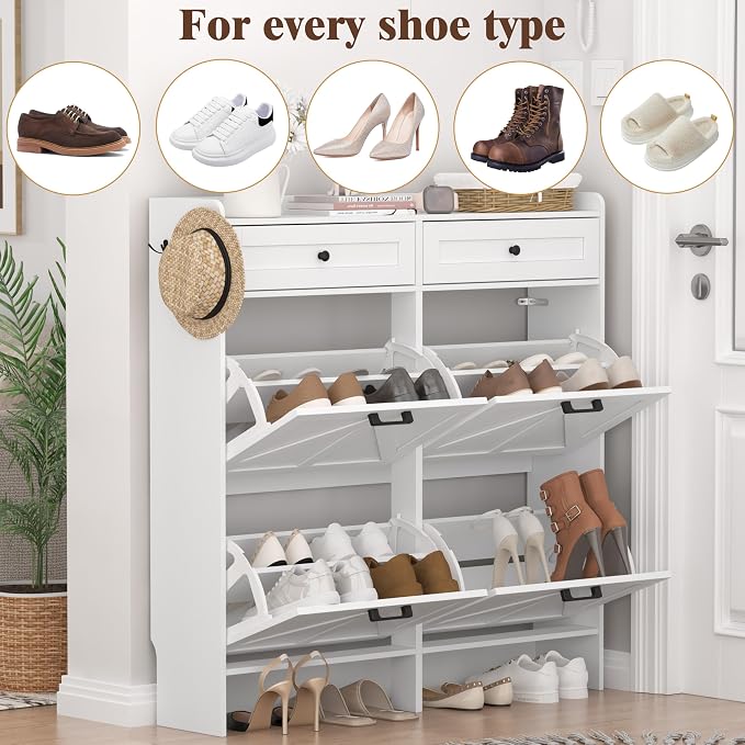 Thacuok Shoe Cabinet with 4 Flip Drawers & 2 Storage Drawers, Rustic Farmhouse Narrow Shoe Organizer Cabinet, Slim Shoe Rack Cabinet, Shoe Storage Cabinet for Entryway, Hallway, Front Door