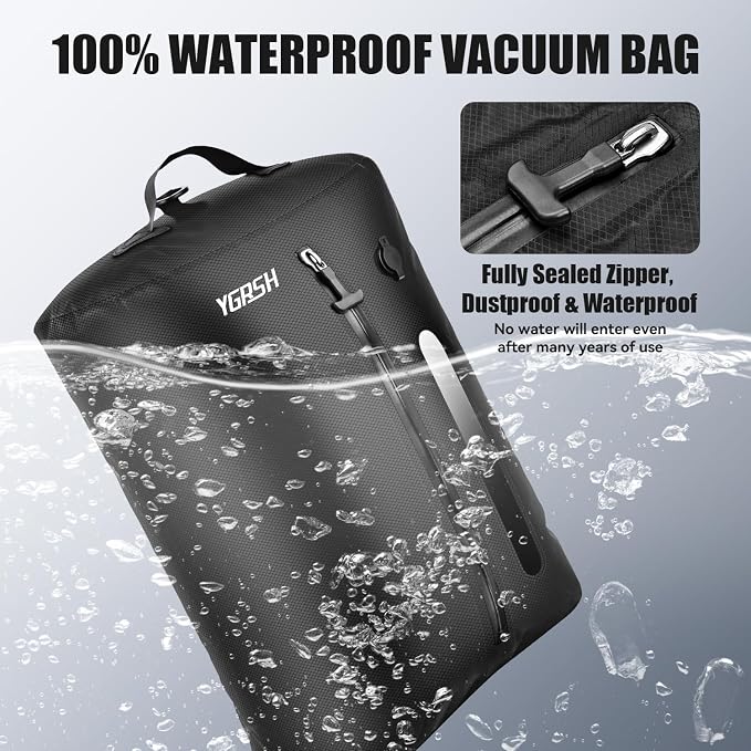 Vacuum Bags for Travel, Waterproof Compression Bags with Wireless Lockable Pump, Reusable Vacuum Packing Cubes Compatible with Suitcase, Luggage, Backpack (2, Black, 36L)