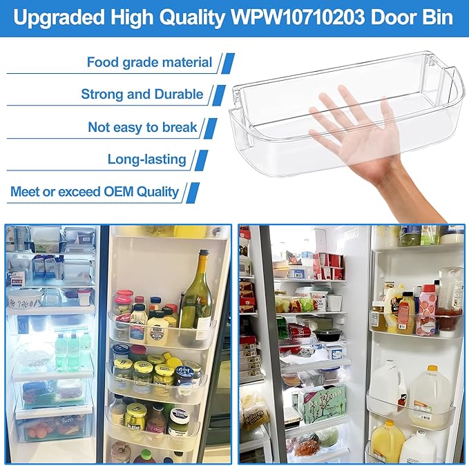 [2 PACK]UPGRADED WPW10710203 Refrigerator Door Bin Compatible With Kenmore Whirlpool Refrigerator Door Shelf W10710203 W10451871 Whirlpool Fridge Door Shelf WRS571CIHZ01 WRS588FIHZ00 WRS571CIDM01Shelf