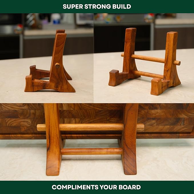 Chopping Board Stand – Teak Wood – Premium Handmade Holder Organizer for Boards, Drying Rack, Single or Dual Slot, Fits Thick Boards, Air-Dry Base (1 Slot (2.4 in Thickness) - 2 Pieces)