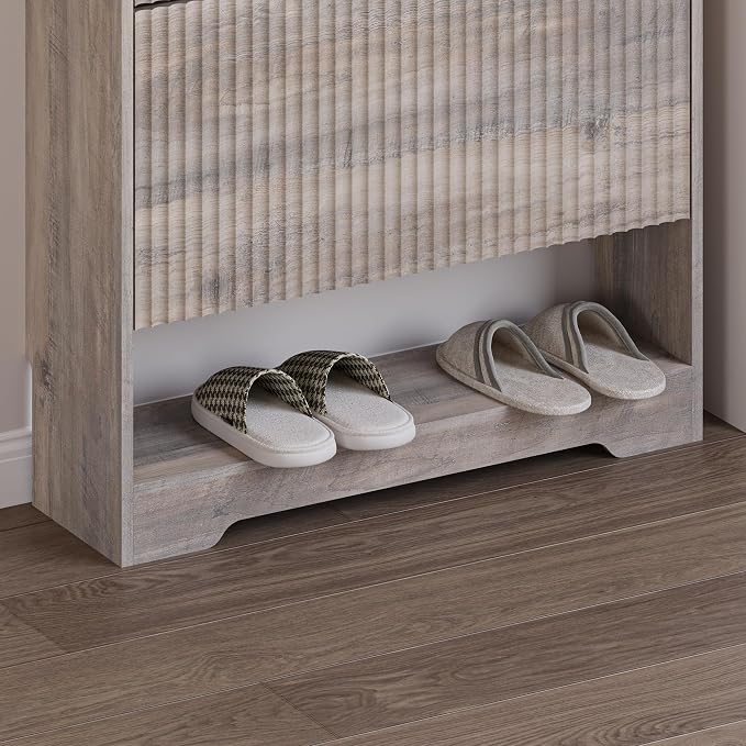 BORNOON Shoe Cabinet with 2 Flip Drawers, Fluted Shoe Storage Cabinet with Adjustable Shelves, Freestanding Rack and Organizer for Entryway, Closet, Hallway