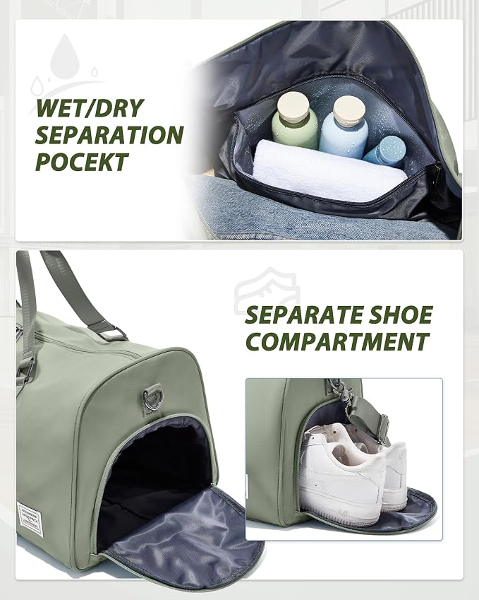 Travel Duffle Bag,Weekender Overnight Bags for Women with Shoes Compartment,Tote Gym Bag Personal Item Carry On Bag for Travel Business Trips Sport Hospital Dance Grey Green
