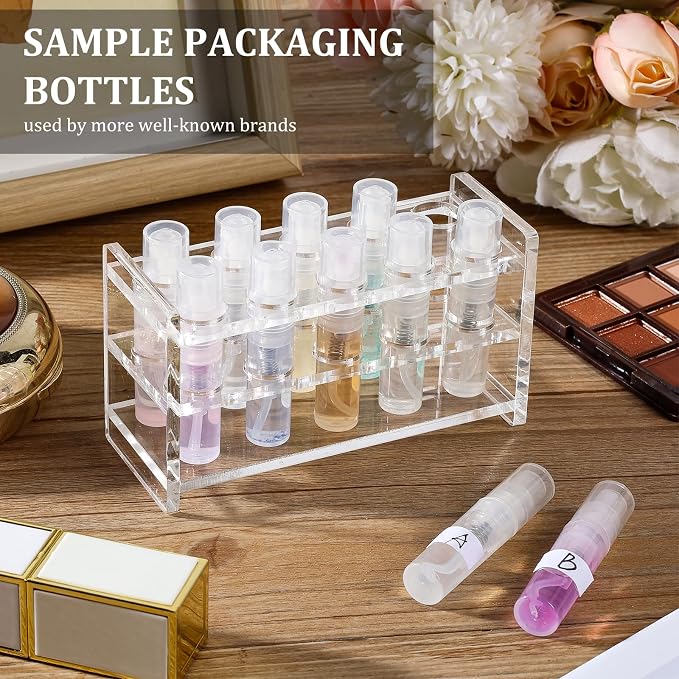 Chiallco Mini Perfume Sample Bottles, 2 ml Plastic Small Spray Bottle 10 Pack, Fine Mist, Portable Perfume Travel Refillable Bottle, Upgraded atomizer sprayer, Clear