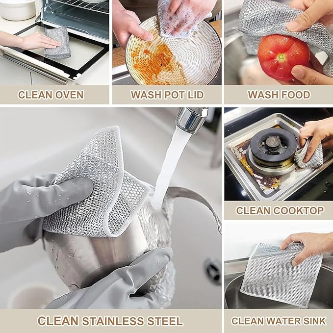 KOOCE Non Scratch Dish Wash Cloth for Kitchen Reusable Non Scratch Wire Dish Cloth Multipurpose Wire Dishwashing Rags for Wet and Dry Cleaning Scrubber Dish Cloth (12 Pcs [Double Layer])