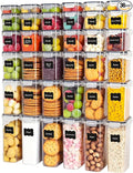 36 PCS Airtight Food Storage Containers with Lids, BPA Free Clear Plastic Kitchen and Pantry Organization and Storage Set for Flour, Sugar, Cereal, Pasta, Includes 36 Labels and Marker