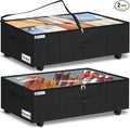 punemi 10 inch Tall Under Bed Storage Bins with Wheels, 2-Pack, Black | Clear Lids,360° Wheels,for Clothes, Shoes, Blankets & Bedding, Closet, Shelf & Dorm Organization