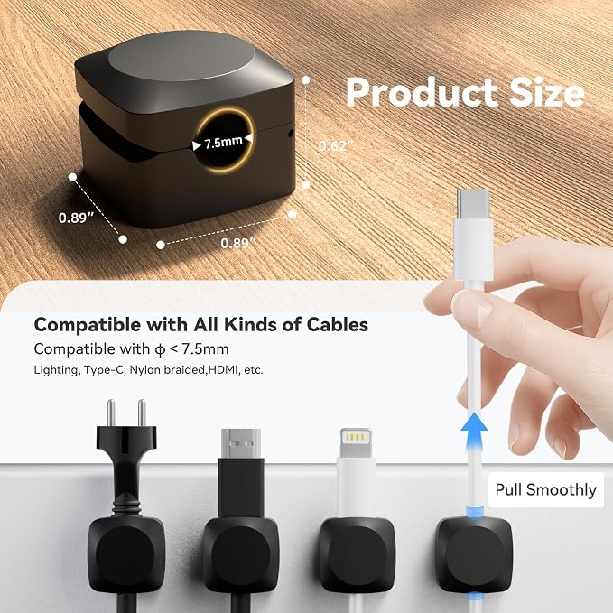 Lancord 8 Pack Cord Organizer Holder, Rotatable Cable Clips, Spring Cord Holder for Nightstand Adhesive Cable Organizer, Cable Management Clips Charging Cord Organizer (Black, Square)