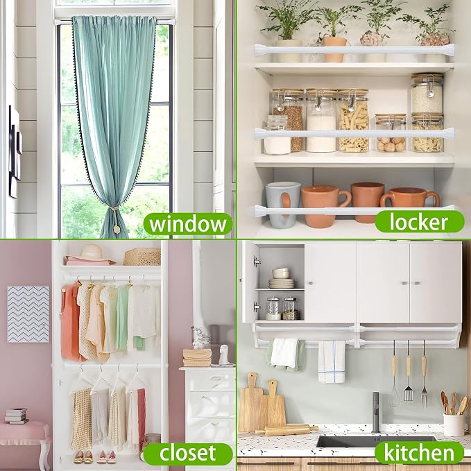White Tension Rods 16 to 26 Inch Tension Curtain Rod Small Tension Rods Adjustable Curtain Rod Spring Curtain Rods No Drilling Expandable Pressure Spring for Closet Kitchen
