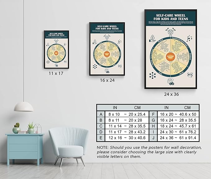 LOLUIS Mental Health Poster, Therapy Educational Supplies Art Print Classroom School Office Decor (Self Care Wheel, Custom Frame Type)