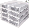 DHMAKER 8 Pack Boot Storage Box, Stackable Clear Plastic Boot Shoe Organizer for Tall Boots, Closet, Drop Front Boot Organizer, Large Shoe Container Boot Storage with Lid, 20.5" x 11.8" x 5.5"