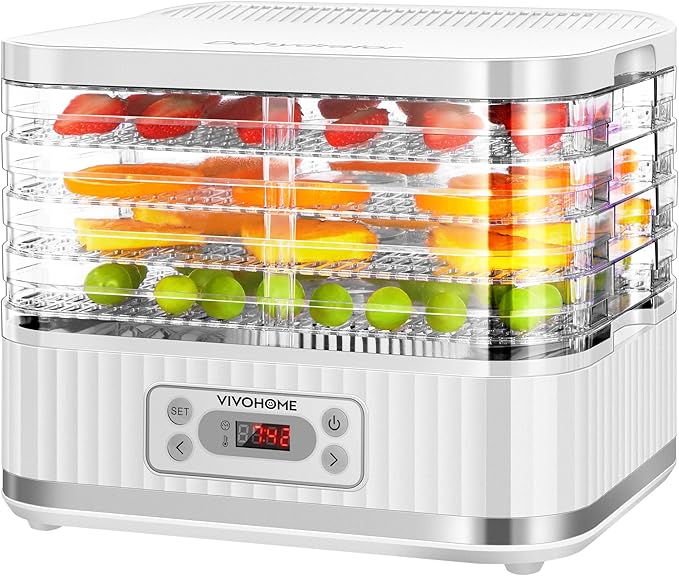 VIVOHOME Electric 5 Trays Food Dehydrator Machine, 400W Hydrator Machine with 72H Digital Timer and Temperature Control for Fruit Vegetable Meat Jerky Herb Beef Mushroom, White
