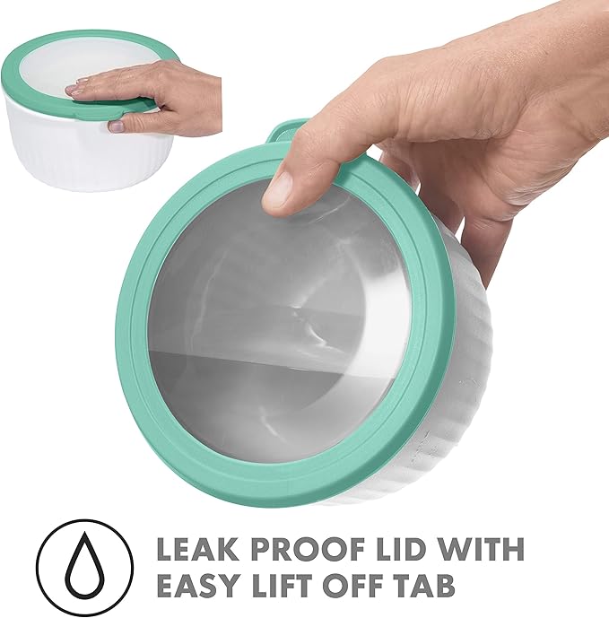 Oggi Prep, Store & Serve Plastic Bowl w/See-Thru Lid- Dishwasher, Microwave & Freezer Safe, (1.4 qt) White/Aqua