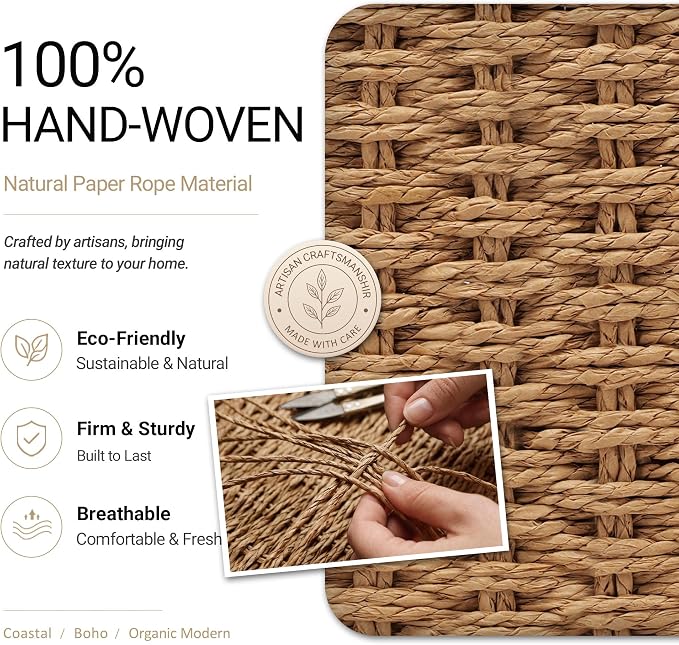 Pantry Organizers, Handwoven Large Wicker Baskets for Shelves & Kitchen, Labeled Storage Baskets for Organizing with Handles - Paper Storage Bins for Shelves, 3 Pack, Natural