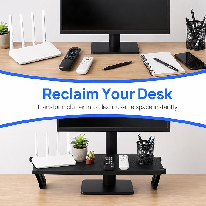 7-Inch Adjustable Screen Top Shelf Organizer for TV Computer Monitor Flat Screen 'TV Mount Top Shelf Used to Place Soundbar Cable Box Speakers Apple TV Play-Station Camera Frames Remote-Black