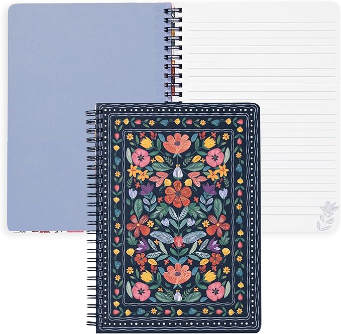 Steel Mill & Co Cute Mini Spiral Notebook, 8.25" x 6.25" Journal with Durable Hardcover and 160 Lined Pages (Folk Floral Multi)