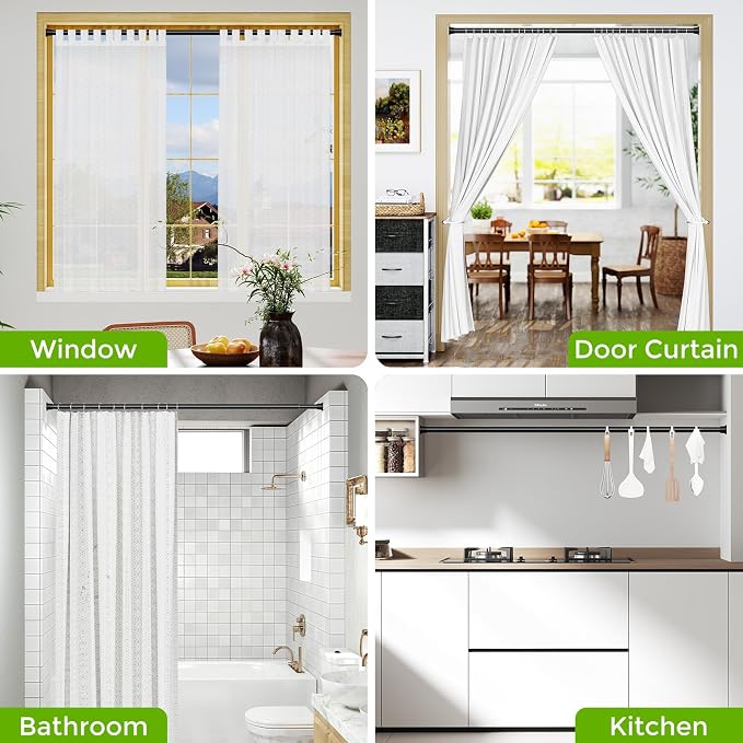 Curtain Rods for Windows 30-63Inch Black Tension Rod Adjustable Curtain Rod No Drilling Spring Rod Tension Curtain Rods for Windows,Door