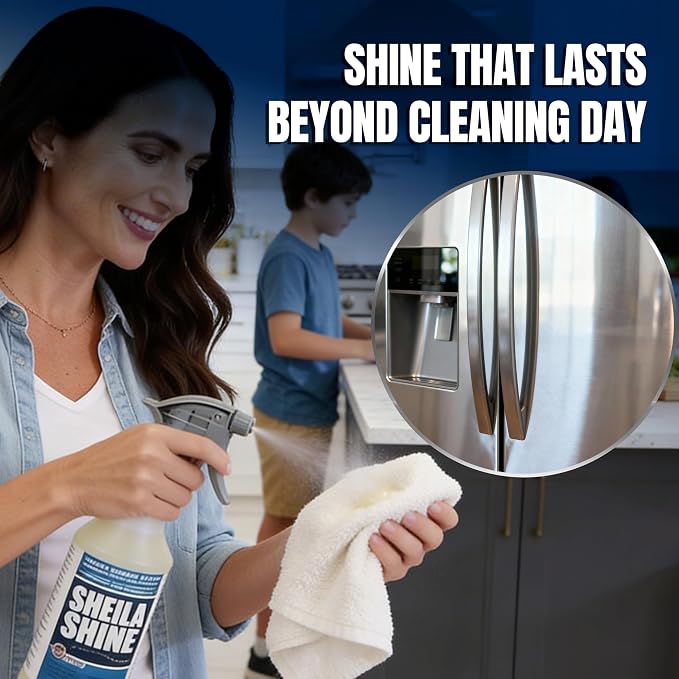 Sheila Shine 1 Quart Stainless Steel Cleaner and Polish w/Microfiber Cloth - Cleans, Polishes & Protects Kitchen Appliances, Refrigerators, Sinks, Ovens & Grills - Streak Free Stainless Sink Cleaner
