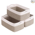 Goodpick Baskets for Organizing, 13 x 8 x5 in, Baskets for Shelves, Toy Storage, Home Decor, Dorm Decor 3 Pack for Bathroom, White & Light Brown