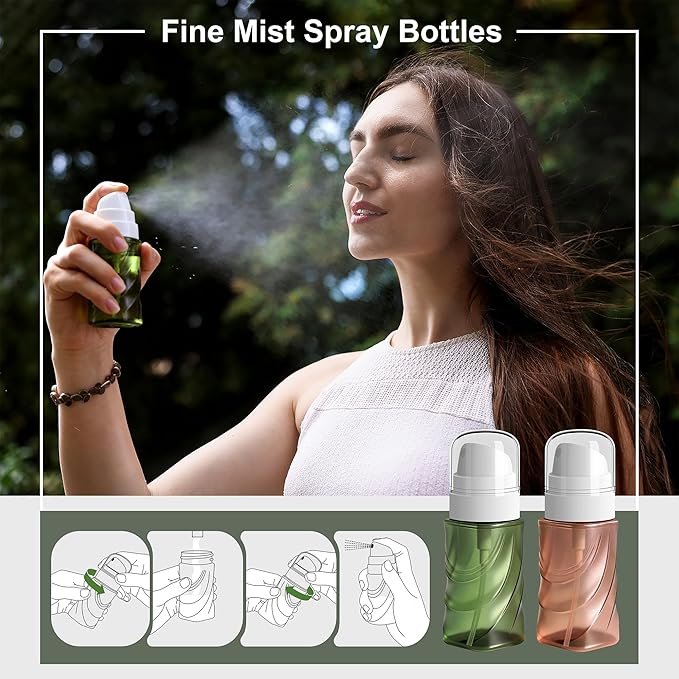 RNOAFMU 2 Pack Small Spray Bottle 2oz/60ml, Travel Size Mini Fine Mist Spray Bottles, Plastic Leakproof & Refillable Empty Spray Bottle for Hair, Face, Plant and Cleaning