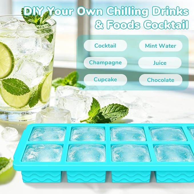 Doasuwish Ice Cube Trays for Freezer with Lids, 2-Tbsp 10-Cube Square Ice Trays, Dishwasher Safe, Covered Ice Molds for Iced Coffee & Cocktails, Freeze 30mL/15mL Portions -2 Pack