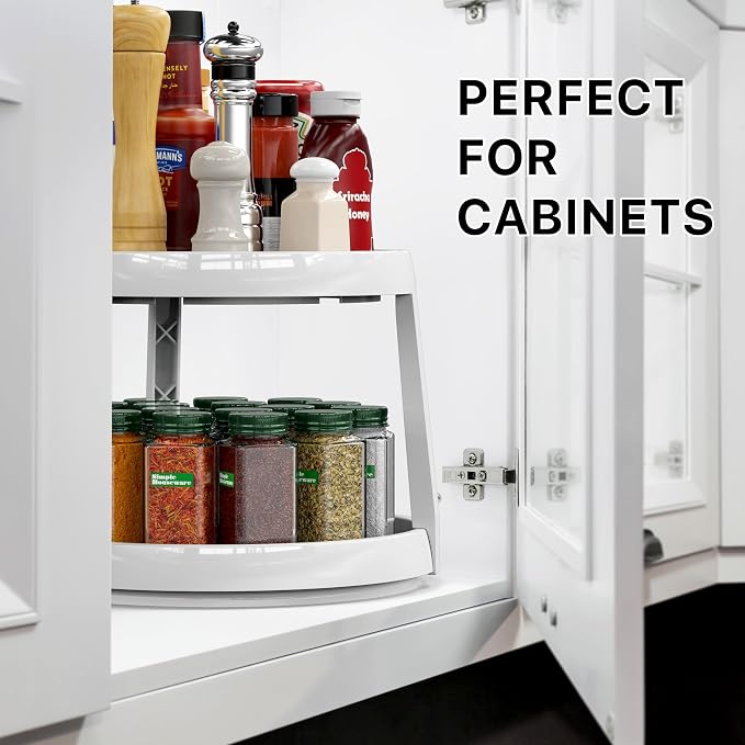 Simple Houseware 2-Tier Lazy Susan Spice Organizer, 10-Inch, White/Gray