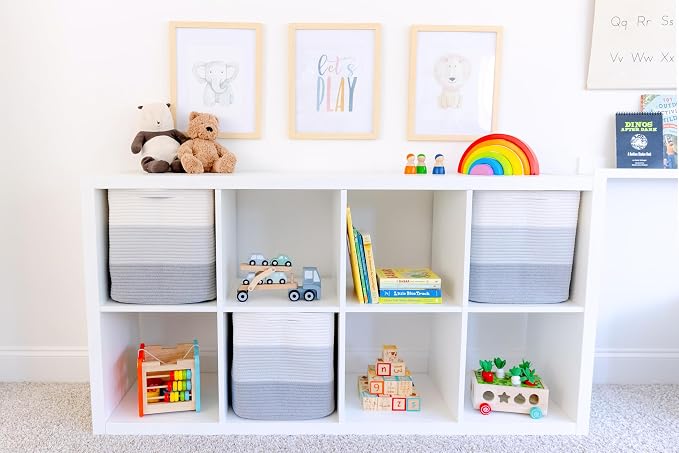NaturalCozy 13x15x13 Kallax Storage Cubes Bins, 3 Pack | Cotton Rope Cube Storage Bin Woven Baskets for Organizing | Kallax Insert Storage Baskets for Shelves Organizer, Kids Toy, Closet Baby Nursery