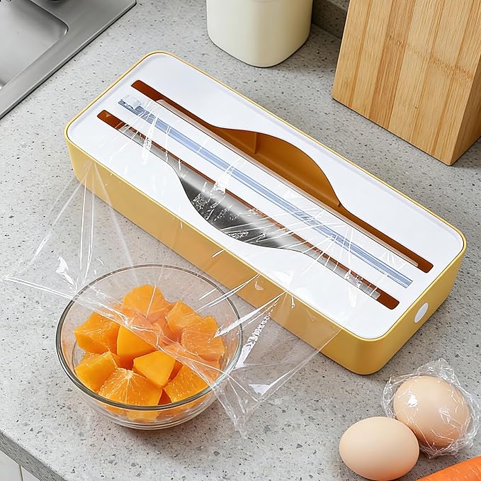 Dual-Slot Multifunctional Kitchen Cutter | For Cling Film, Aluminum Foil, and Parchment Paper Storage & Cutting | Easily Cut Two Materials at Once (Yellow(magnetic))