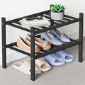 Smiry Bamboo Shoe Rack for Closet, 2 Tier Small Wooden Shoe Organizer, Stackable Wood Shoe Storage Shelf for Entryway, 14 Vertical Slats, One-piece Heavy-Duty Legs, 17.32"x11.02"x12.99", Black