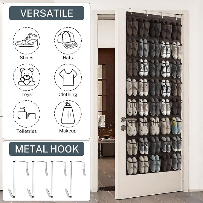 40-Pocket Over the Door Shoe Organizer - Large Mesh Pocket Hanging Shoe Organizer,Behind the Door Shoes Storage Holder Hanger (Coffee color)