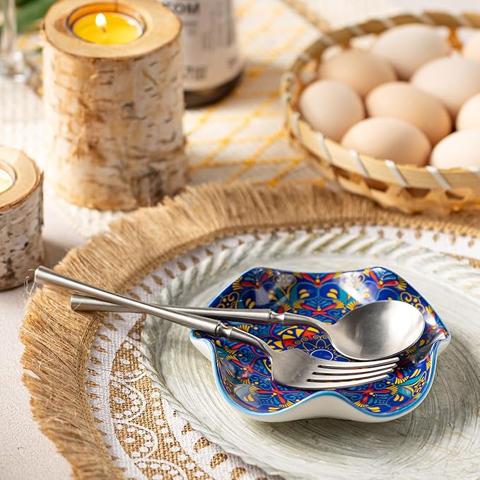 Miamolo Spoon Rest for Kitchen Counter Boho Style Spatula Rest Spoon Holder, 5.3in Ceramic Stove Spoon Rest Cooking Housewarming Gift Modern Farmhouse Home DéCor