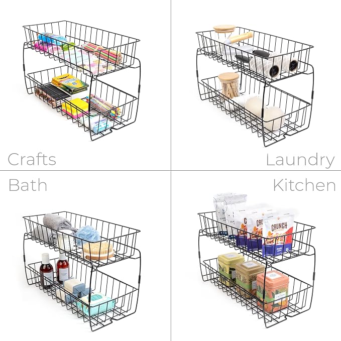 Smart Design 2-Tier Slide Out Baskets- 18" x 9" x 11.8 inches - Black