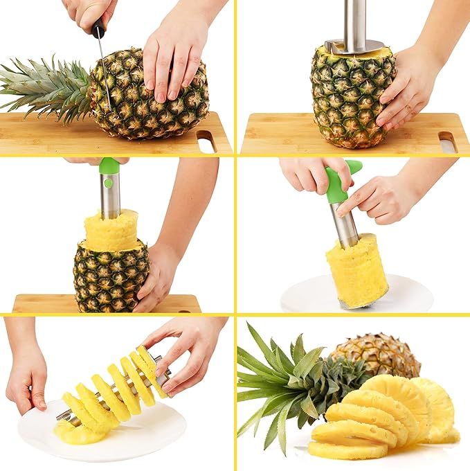 Zulay Kitchen Stainless Steel Pineapple Corer & Slicer – Heavy Duty Pineapple Cutter & Eye Removal Tool – Effortless Core Remover Tool with Sharp Reinforced Blade & Ergonomic Handle - Lime Green