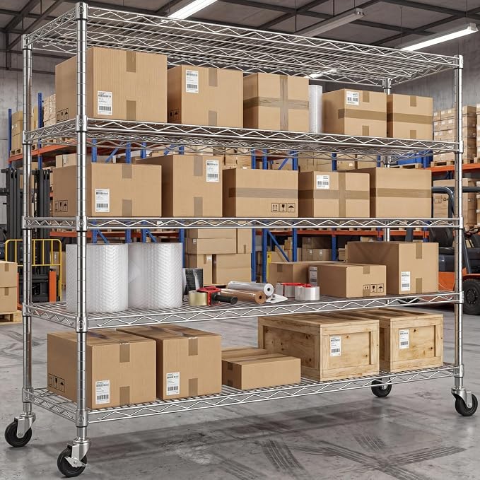 48" W Garage Shelving with Wheels Storage Shelves 5 Tier Wire Shelving Adjustable Metal Storage Shelves for Garage, Basement, Warehouse, Commercial, Industrial, 48" W x 81" H x 24" D 2Pack