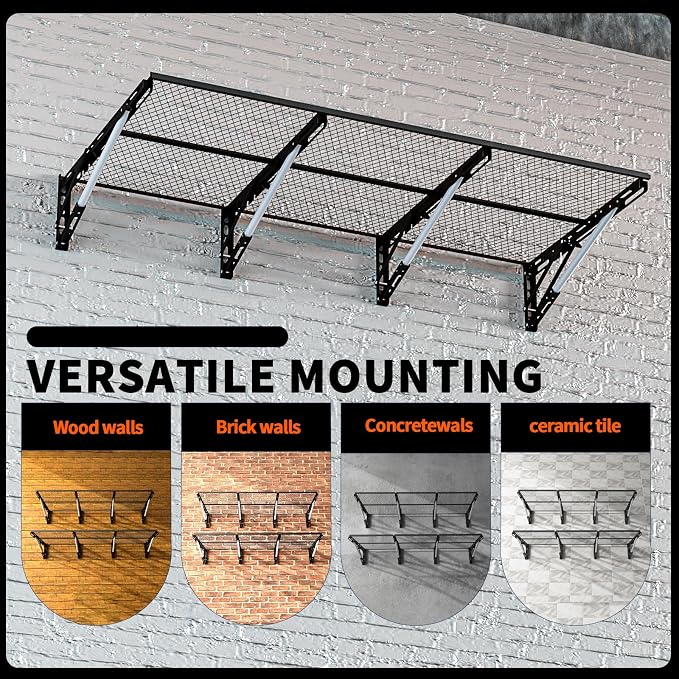 Heavy Duty Foldable Garage Storage Shelves Wall Mounted Metal Rack Unit Organizer with Removable Edge Barriers, Adjustable System for Corner Wall Use, 52.76 Inch Long 24.45 Inch Large