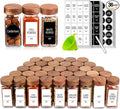 Churboro 36 Pack 4oz Glass Spice Jars with 547 Labels, Acacia Wood Lids | Empty Square Spice Bottles with Acacia Wood lids, Labels, Funnel & Chalk Pen. Keep Seasoning Containers Neat and Organized