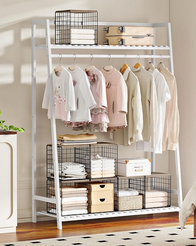CHOEZON 4-Tier Closet Organizers and Storage, Stackable Storage Bin Baskets with Wooden Upper Surface, Closet Shelves Clothes Storage Cubes for Wardrobe and Closet Organization, Greige and Black