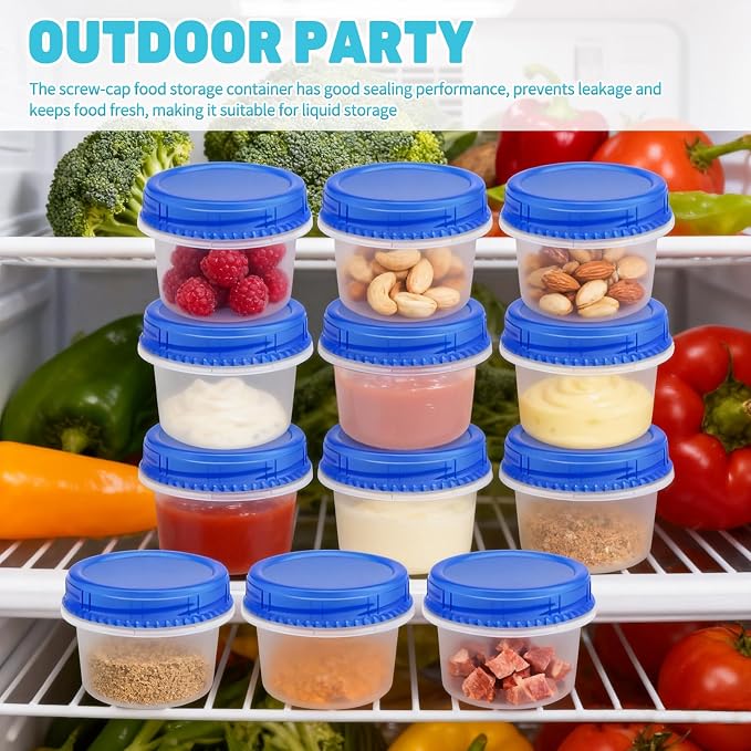 24 Pack Freezer Containers with Screw On Lids, 6 Oz Stackable Reusable Plastic Storage Container, Airtight Plastic Food Storage Containers with Twist Top Lids for Food Soup Jello Sauce