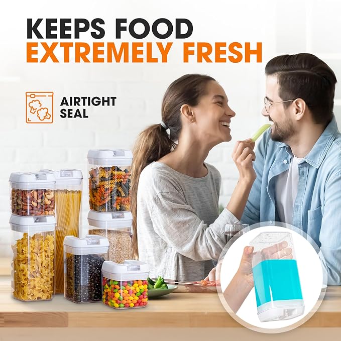 Cheer Collection Airtight Food Storage Containers, Kitchen Storage Containers for Pantry, Set of 7 Food Containers with Lids Airtight, Pantry Storage Containers & Organizers with Lids, White