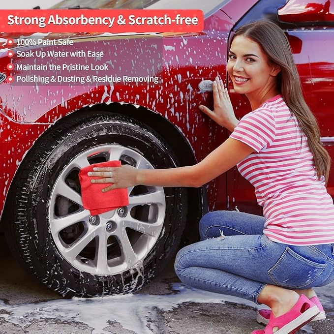 HOMERHYME Microfiber Cleaning Cloth, 200 Pack Red Cleaning Rags Microfiber Towel Bulk Absorbent Lint-Free Wash Cloths, All-Purpose Towels for Cars, Shop, Automotive, Garage, Home & Kitchen