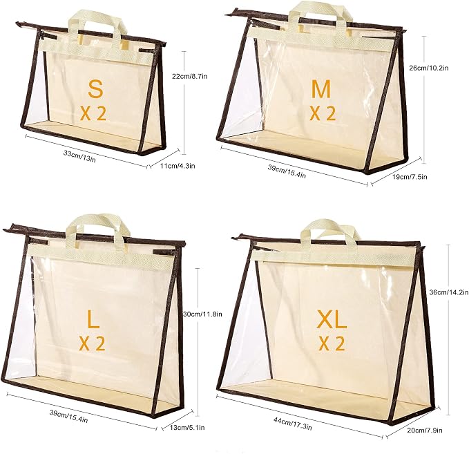 Clear Handbag Storage Bags Purse Organizer for Closet, Zipper Hanging Storage Bag for Handbags, L