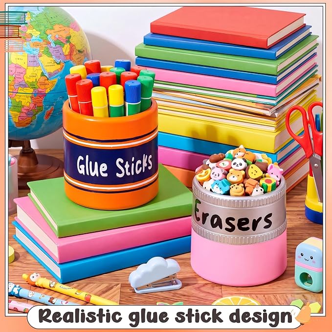 Tenceur 2 Pcs 4.7x4.7 Inches Glue Stick Erasers Bucket for Teacher Desk Organizer Pencil Holder Bucket Large Capacity Desk Organizer for Teacher Classroom Craft Supply Storages