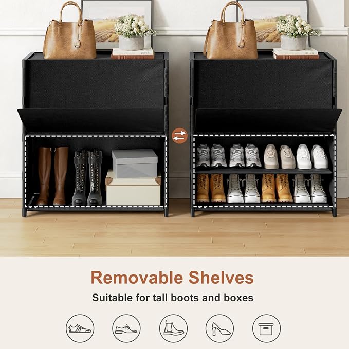 Shoe Rack, 5 Tier Shoe Storage Cabinet with Door 20 Pair Plastic Shoe Shelves Organizer for Closet, Entryway, Hallway, Bedroom, Black