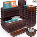 SpaceHacks 25 PCS Plastic Drawer Organizer Set, 4-Size Versatile Organizer Trays & storage Bins for Makeup, Jewelry, and Gadgets in Bathroom, Bedroom and Office,Brown