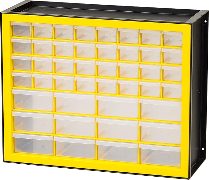 IRIS Plastic Hardware Storage Drawer, 44 Drawer Parts Cabinet - Yellow