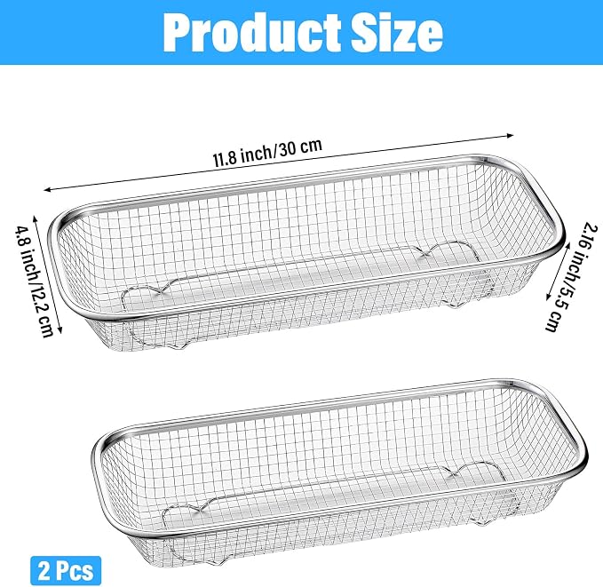 2 Pcs Mason Jar Lid Organizer Stainless Steel Tumbler Cup Lid Organizer Dishwasher Basket Cutlery Silverware Hold Rectangular Basket for Storage of Silverware Chopsticks Straws and Utensils