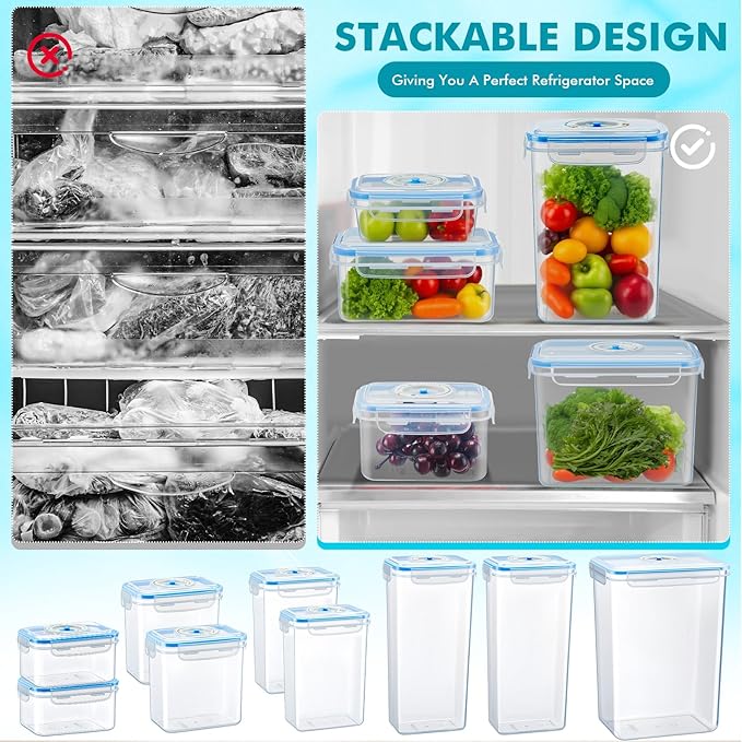 LemonRoad 9 Set Vacuum Seal Storage Food Containers with Lids (9 containers &9 Lids &1 Hand Vacuum Pump), Premium Airtight Food Storage, Airtight and Leak Proof(Clear)