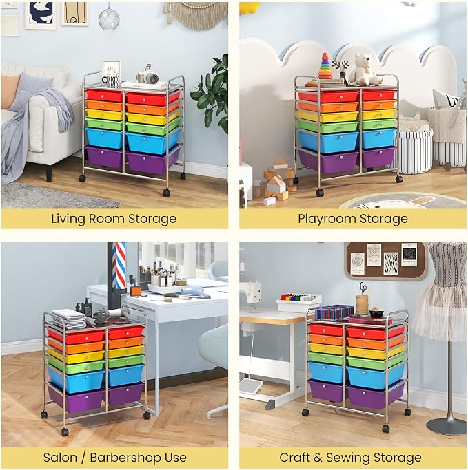 BECOMFORT 12-Drawer Rolling Cart with Drawers, Storage Cart on Wheels, Teacher Classroom Organizers with Metal Frame, Mobile Craft Cart, Trolley Utility Cart for School Office Play Room