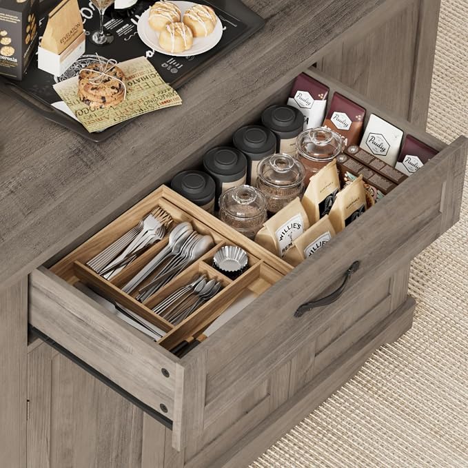 HOSTACK Kitchen Island Cart with Storage, Rolling Island Table, Ash Gray | 47"W Mobile Kitchen Storage Islands on Wheels with 2 Drawers, Adjustable Shelves, Movable Buffet Cabinet for Dining room